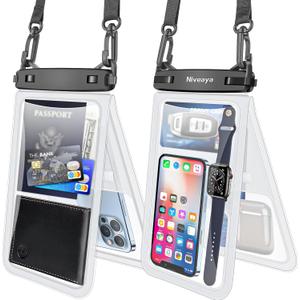 Niveaya [Up to 10.5"]Waterproof Phone Pouch - 2 Pack, Waterproof Phone Lanyard Case with iPhone 16/15/14/13/12 Pro Max up to 9.5", Phone Dry Bags for Vacation Beach Pool Kayak Cruise Travel Essentials (Clear+ Clear)