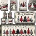 Fourluoo 10 Pcs Kitchen Dish Towels Rugs Oven Mitts and Pot Holders Set Farmhouse Kitchen Decor Set for Women Mom Daughter Gift Cooking Baking Grilling (Retro Black White, Classic Christmas Tree)