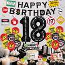 Roetyce 18th Birthday Decorations for Boys Girls , Caution Logos Happy 18th Birthday Banner Balloons Hanging Swirls Cake Topper Kit, Funny 18 Years Old Party Background