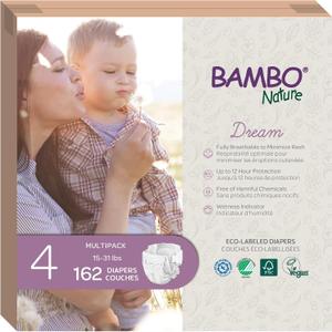 Bambo Nature Hypoallergenic Baby Diapers, Eco-Labelled Sustainable Diapers, Enhanced Leakage Protection, Totally Chlorine-free, Skin Friendly, and Super Absorbent - Size 4 ( Count), 5 Packs
