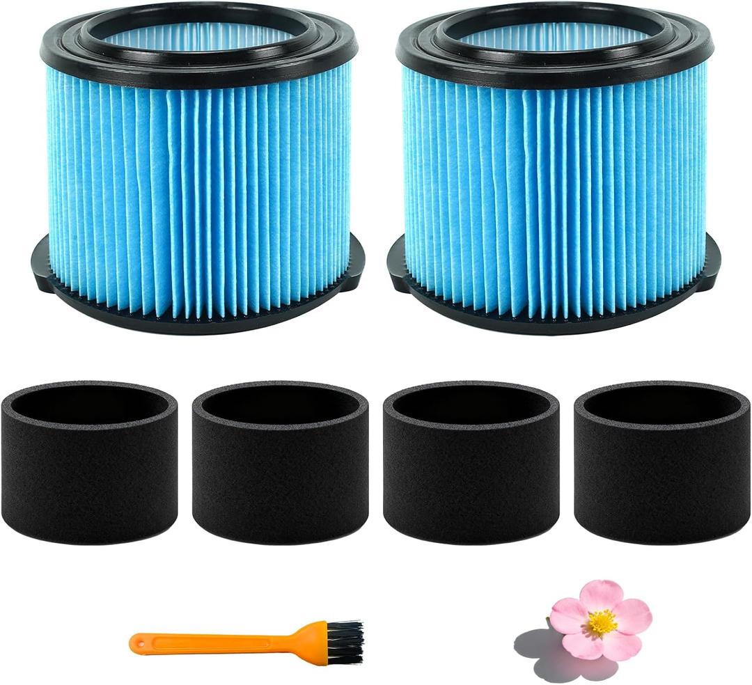 vf3500 Filter fit for rigid 4 Gallon Shop Vacuum, Washable and Reusable Replacement Filter for 3/4/4.5 Gallon Wet Dry Portable Vacuums, 2 Pack,4 pre-Filter,1 Brush