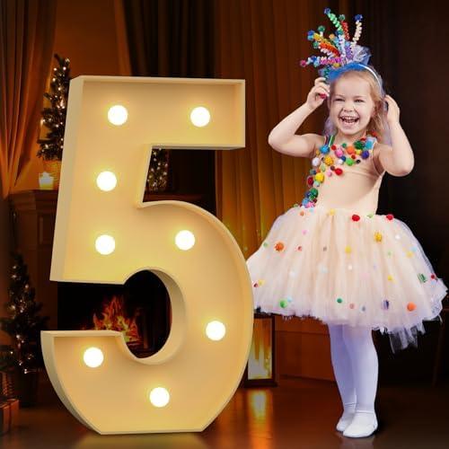 Tongjoy 3FT Light up Numbers 5, Marquee Numbers, Mosaic Numbers for Balloons, Pre-Cut Foam Board Kit for 15th 45th 50th Birthday Party Decor, Marquee Light up Letters, Kids' Mosaic Kits