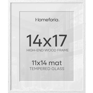 Homeforia 14x17 White Oak Picture Frame, High-End Wood, 11x14 Mat, Glass