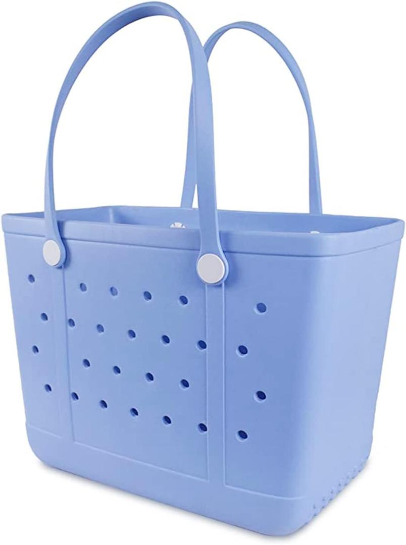Beach Bag X Large Rubber Beach Tote Bag, Waterproof Washable Open for Women Croc Bag Hand Bag for Beach Pool Yoga (Larg-lake Blue)