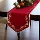 Christmas Embroidered Table Runner 15 x 70 Inch Red Velvet Holiday Center Runner with Gold Embroidered Holly Leaf for Home Dining Christmas Table Decorations
