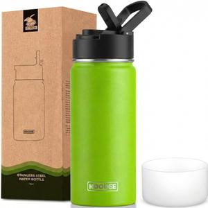 Koodee 16 Oz Water Bottle-Stainless Steel Double Wall Vacuum Insulated Wide Mouth Water Flask with Straw Lid, BPA Free (Apple Green)