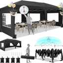 HOTEEL 10x20 Pop Up Canopy with 6 Sidewalls, One-Push Setup Canopy Tent with 8 Windbreak Poles, Waterproof Shade 10x20, Outdoor Canopies for Parties, Weddings, Camping, Patios (Black)