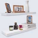 24 inch Rustic Farmhouse Floating Shelves, Wall Mounted Shelves for Bedroom Living Room Kitchen, Set of 2 (White)
