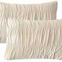 QSH Ruched Pillowcases Queen Size Set of 2, Wheat Shabby Pillow Shams 20"x30", Boho Chic Bedding Pillow Covers Queen Ultra Soft and Breathable Microfiber Pillow Sham Set