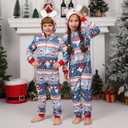 Christmas Onesie Pajamas Family Vacation Novelty One-piece Hooded Matching PJs Allover Pattern Sleepwear Nightwear (Blue, L)