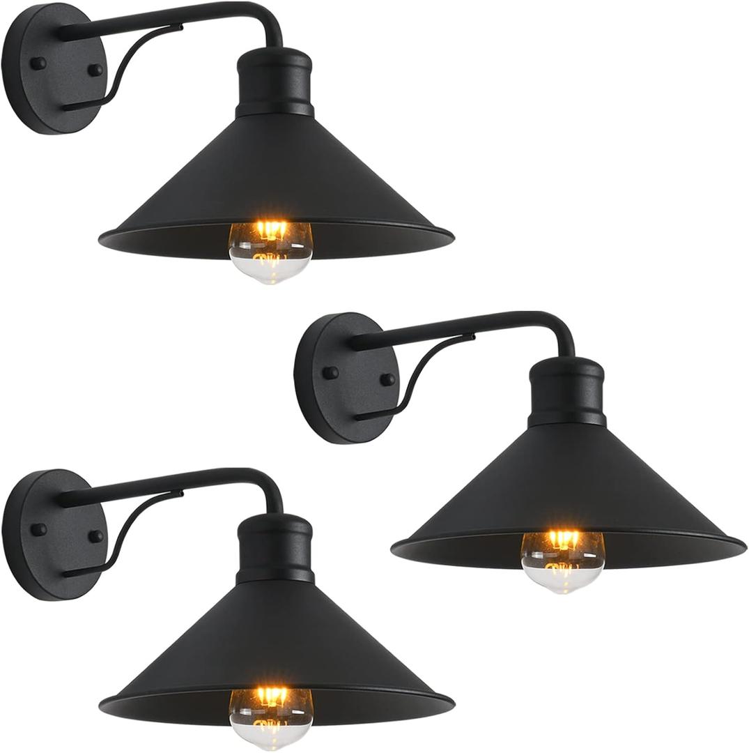 3 Pack Outdoor Wall Lights Wall Mount for House Front Porch Wall Light Fixtures Matte Black Farmhouse Wall Sconce, Classic Barn Lights Outdoor & Indoor-E26 Socket (10inch)
