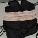 Blooming Jelly Women High Waisted Bikini Sets Tummy Control Swimsuits Color Block Two Piece Drawstring Bathing Suit (Large, Black)