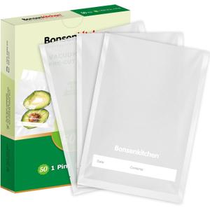 Bonsenkitchen Precut Vacuum Sealer Bags, 50 Pint 6" x 9" Food Sealer Bags, Food Grade, BPA Free, Heavy Duty, Customized Size Vacuum Bags for Vac Storage, Meal Prep or Sous Vide Cooking