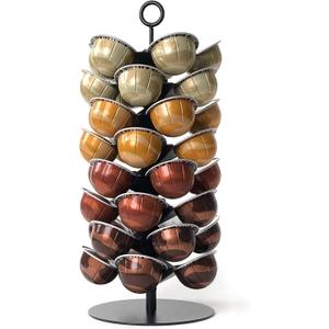 Coffee Pod Carousel for Nespresso Vertuo Capsules, Holds 40 Pods, 360 Rotating Stand, Metal (Black)