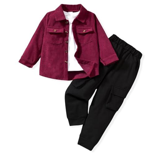 5T Toddler Boy Fall Clothes Little Kid Corduroy Long Sleeve Button Down Lapel Collared Shacket Jacket only 5-6T
