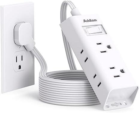 Flat Extension Cord 10 ft - Addtam Flat Plug Power Strip with 6 Outlets Extender, No Surge Protector for Cruise Ship, Dorm Room Travel Essentials, ETL Listed