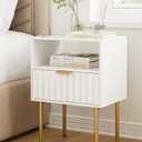 Night Stand,Modern Bedside Table with Drawer and Shelf,White Night Stand with Gold Frame,Small Side Table for Bedroom,Living Room, White