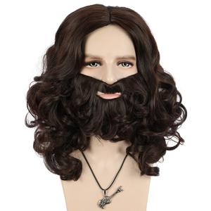 VGbeaty Adult and Beard Set Men's Dark Brown Beard Wig Halloween Costume Party