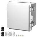 MAKERELE Small Waterproof Electrical Box Outdoor IP67 ABS Plastic Enclosure with Mounting Plate,Hinged Grey Cover,Wall Bracket,Stainless Steel Buckle and 1/4" NPT*2 (5.9"3.9"2.7")