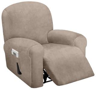 Ultimate Decor 4-Piece, 1 Seat Recliner Cover, Velvet Stretch Reclining Chair Covers for 1 Cushion Reclining Sofa, Single Seat Recliner Couch Cover, Thick, Very Soft, Machine Washable (Taupe)