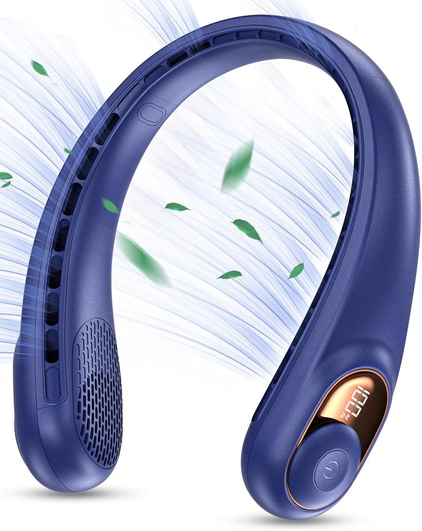 KIDEE Portable Neck Fan, Personal Bladeless Rechargeable, Upgraded 4000mAh Battery & 360 Surrounding Air Outlet, Increase Air Volume, Ultra Quiet, Long Use Time Wearable Fan for Home Travel (Deep-blue)