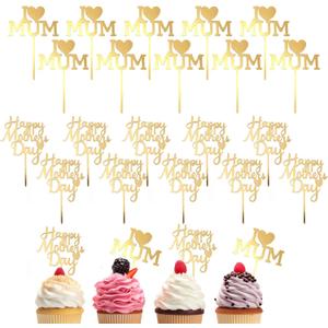 20PCS Happy Mothers Day Cake Toppers Glitter Gold Acrylic Cake Disc Mothers Days Cupcake Toppers I Love You Mom Happy Mothers Days Cakes Picks For Mothers Day Decorations Party Supplies