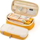 EASTHILL Big Capacity Pencil Pen Case Office College School Large Storage High Bag Pouch Holder Box Organizer Yellow Orange