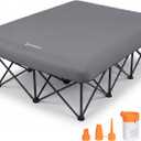 FUNDANGO Queen Camping Cot with Electric Pump, Inflatable Air Mattress Bed with Removable & Washable Cover, Folding Frame, Cup Holders, Carry Bag for Adults, Tent, Guest (80"x60"), X-Large