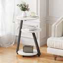 BEWISHOME Round End Table Marble Side Table with Metal Frame, Small Nightstand with 3-Tier Shelves, Night Stand for Living Room Bedroom Tall Black KTZ41H