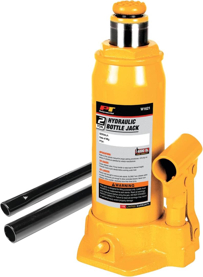 Performance Tool W1621 2-Ton (4,000 lbs.) Heavy Duty Hydraulic Bottle Jack,Yellow