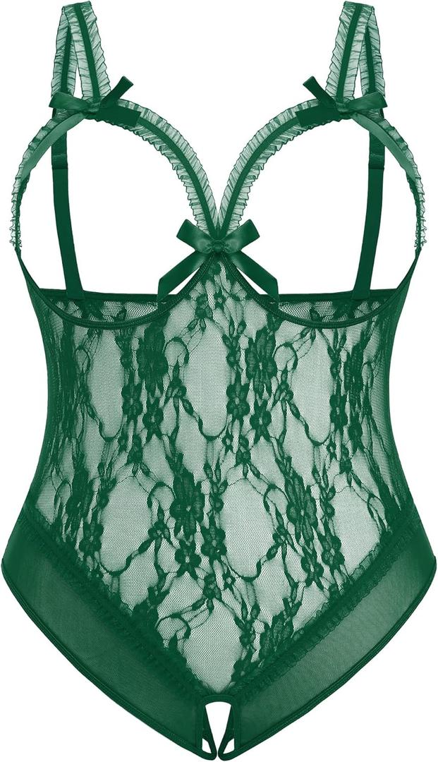 Avidlove Plus Size Lingerie Exotic Teddies Bodysuits One Piece Lace Babydoll Sleepwear (3X-Large, Lake Green)