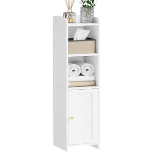 BEWISHOME Small Bathroom Cabinet, Narrow Storage Cabinet with Anti-Tip & Adjustable Shelves, Bathroom Organizers and Storage Cabinets for Small Spaces, 7.9" D x 7.9" W x 31.5" H, White YYG06W