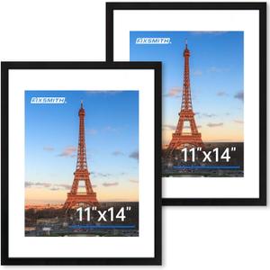 FIXSMITH 11x14 Picture Frame 2 Pack, Photo Frame with HD Plexiglass, Display Pictures 8x10 with Mat or 11x14 Without Mat, Black Picture Frames Collage Wall Decor, Gallary Wall Frame (11"14")