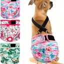 wegreeco Reusable Washable Dog Diapers Female with 1PC Suspender, Dogs Period Heat Diapers Female Heat Cycle,Doggie Puppy Diapers for Incontinence (Medium) (Flower)