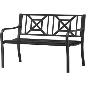 On Shine Patio Garden Bench,Outdoor Park Bench with Powder Coated Steel Frame, Elegant Loveseat with Square Pattern Backrest & Ergonomic Armrest for Outdoor Garden, Backyard, Lawn, Porch, 50.78 inches x 20.47 inches x 32.28 inches
