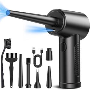 Compressed Air Duster, 3 Gear to 51000RPM Cordless Electric Air Duster, 6000mAh Rechargeable Air Blower with LED Light for Laptop Computer Camera Keyboard Cleaning Dust Hair Replace Compressed Air Can (Black)