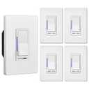 BESTTEN 5 Pack Digital Dimmer Switch with LED Indicator, Single Pole or 3-Way, for Dimmable LED Lights, CFL, Incandescent, Halogen Bulbs, Screwless Wall Plate Included, UL Listed, White