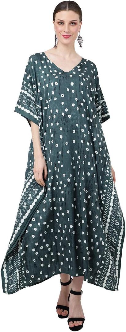 Miss Lavish London Short Caftan Beach Dress, Plus Size African Kaftan, Womens Resort Wear, Cruise, Caribbean Vacation Coverup (Medium, 162-soothing Green)