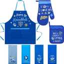 Ziliny 7 Pcs Hanukkah Hostess Present Hanukkah Apron Pot Holder Oven Mitts Kitchen Towels Set Chanukah Kitchen Accessories Hanukkah Cooking Gift for Women Men