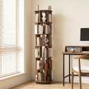 Kryonix 6 Tier Solid Wood Rotating Bookshelf on Wheels, Spinning Bookcase | Tall Space-Saving 360 Revolving Bookshelf Tower, Corner Round Turning Book Shelf Organizer For Small Spaces, Sturdy & Stable