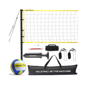 Forever Champ Volleyball Net for Backyard, Beach, Home, Includes 32x3 Ft Regulation Size Net, 8.5-Inch PU Volleyball, Carrying Bag, Boundary Lines, Steel Poles & Pump, Portable Volleyball Net Outdoor