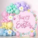 Renaiss 7.2x7.2ft Happy Easter Round Backdrop Cover Watercolor Pink Flower Easter Wreath Circle Photography Background Spring Easter Baptism Newborn Party Decors Easter Garland Arch Photo Booth Props