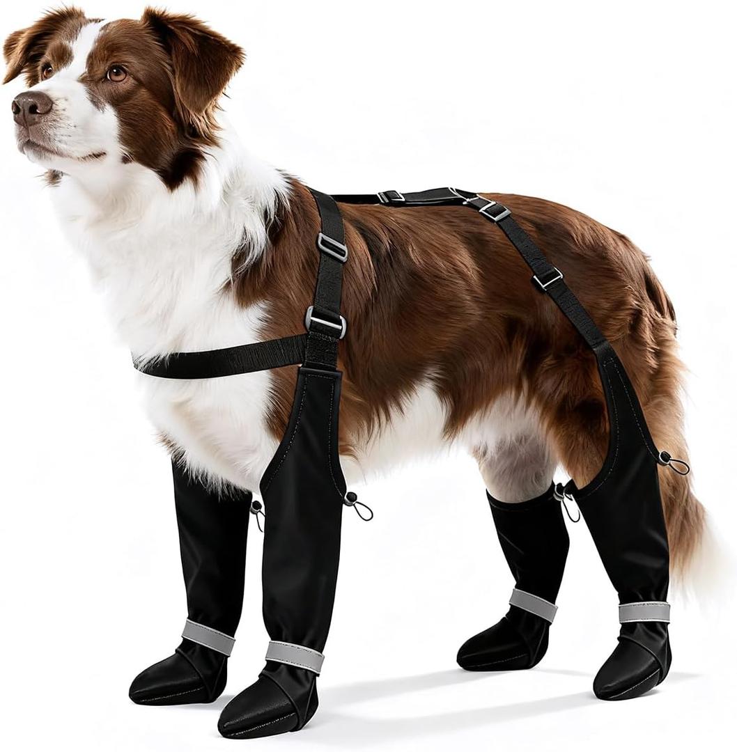 Dog Boots with Adjustable Suspender, Anti-Slip Dog Shoes, Waterproof Paw Protector for Rainy, Snowy, Hot Pavement, L