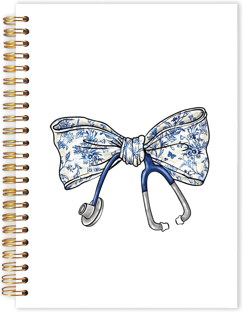 Chinoiserie Coquette Bow Nurses Spiral Notebooks, Nurse Appreciation Gifts Journal for Writing, Nurse Week Day Gifts Notebook for Note Taking, Nursing Supplies for Nurses, 5.5x8.3 Inch