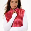 Gacaky Women's Striped Vest Winter Warm Cropped Stand Collar Full Zip Sleeveless Fleece Jacket Zip Gilet Fashion Trendy Tops (Red, L)
