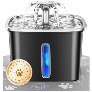 Veken Innovation Award Winner Stainless Steel Cat Water Fountain, 95oz/2.8L Automatic Pet Fountain Dog Water Dispenser with Replacement Filters & Silicone Mat for Cats, Dogs (Space Black)