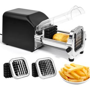 Electric French Fry Cutter, Upgrade Lid Control Version with 1/2 Inch and 3/8 Inch Blade. 300w Commercial Grade Stainless Steel Potato Cutter for French Fries, Sweet Potato,Carrots