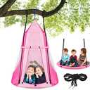 Costzon 2 in 1 Kids Detachable Hanging Chair Swing Tent Set, Hammock Nest Pod Hanging Swing Seat for Boys/Girls, Children Outdoor Indoor Swing Play House with Play Tent, Max Capacity 330 LBS (Pink)