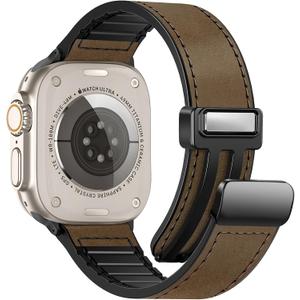Magnetic Leather Bands Compatible with Apple Watch 42mm(Series 10/11) 41mm 40mm 38mm for Men Women, Genuine Leather with Magnetic Buckle for iWatch Series SE11/10/9/8/7/6/5/4/3/2/1