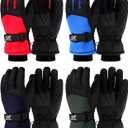 Eurzom 4 Pairs Kids Waterproof Winter Snow Gloves Ski Windproof Adjustable Gloves for Boy Girl Outdoor Warm, 4 Colors (8-15 Years, Red, Blue, Black, Navy Blue)